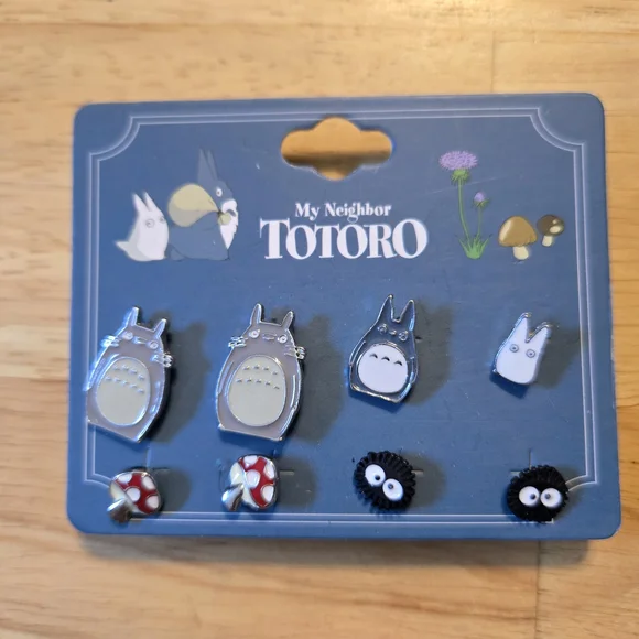 NWT Her Universe Totoro Stud Earring Set - Silver and Black - Picture 1 of 2